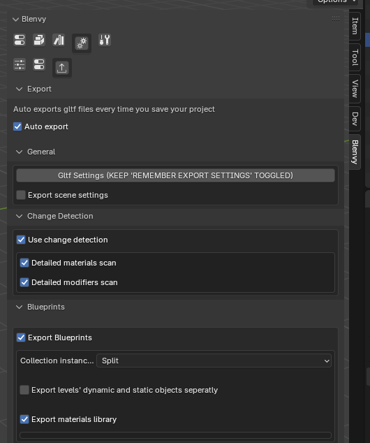 blenvy export settings