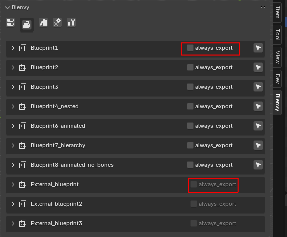 blueprints always export